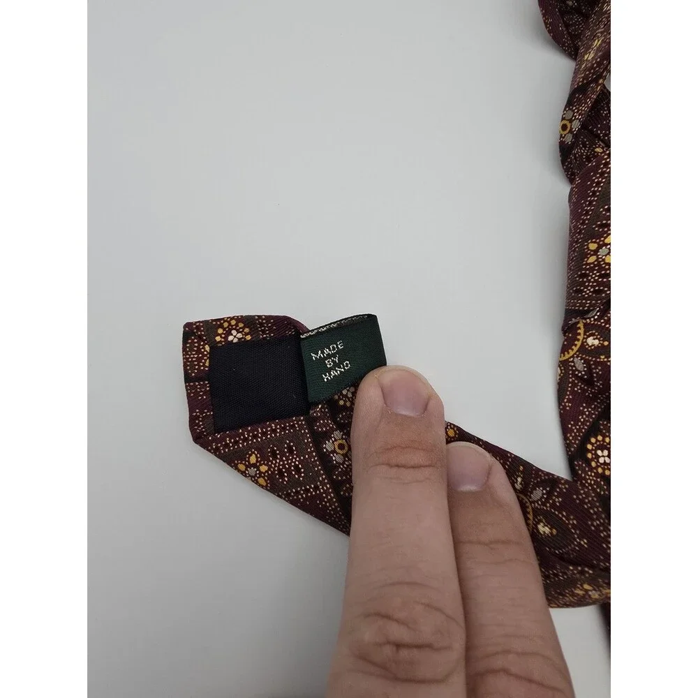 J.Crew Silk Necktie Vintage Burgundy Geometric Medallion Floral Made in USA
